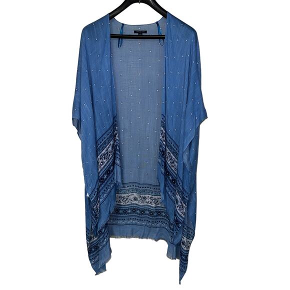 American Eagle One Size Raw Fray Open Cardigan Topper Gauze Blue Boho OS - Picture 2 of 8
